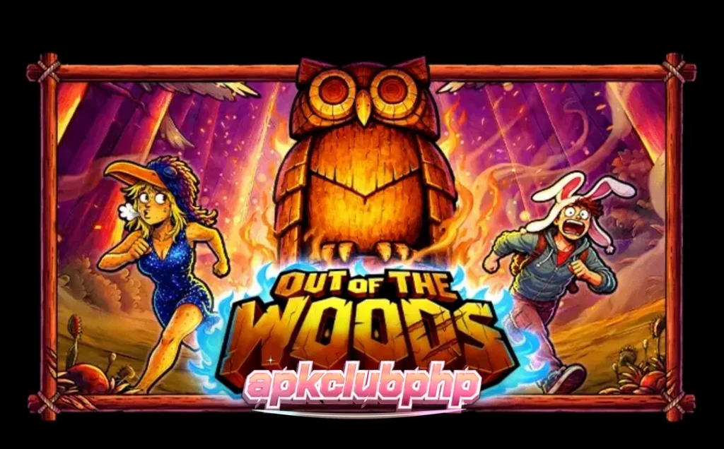 Tampilan visual slot Out of the Woods dengan karakter berkostum hewan di latar hutan.