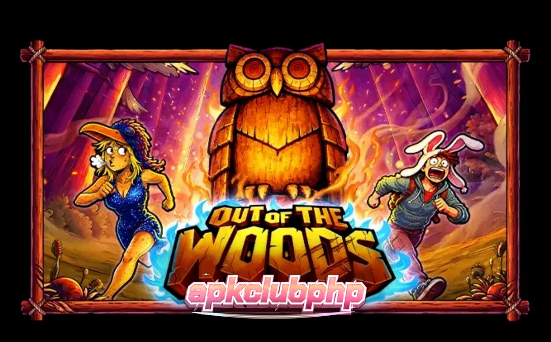 Tampilan visual slot Out of the Woods dengan karakter berkostum hewan di latar hutan.